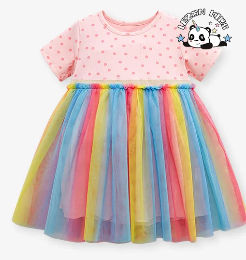 LEZONKIDS - Factory Direct Sale children's dress rainbow mesh skirt cute summer girl princess dress